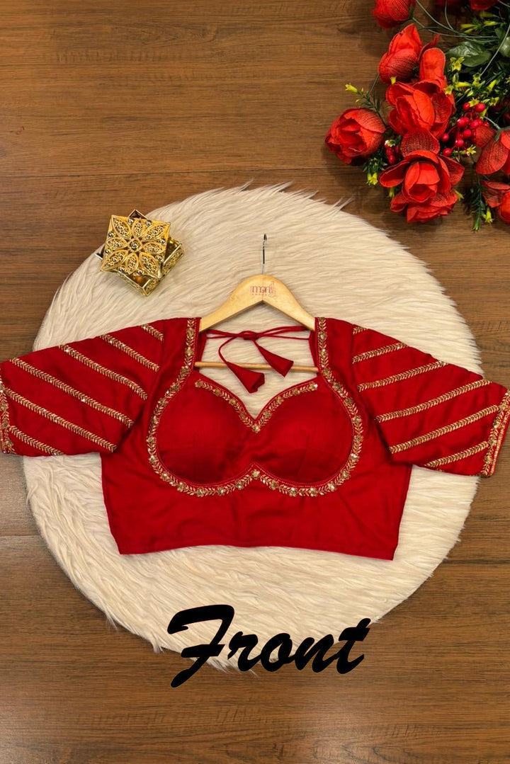Partywear Red Vichitra Silk Blouse