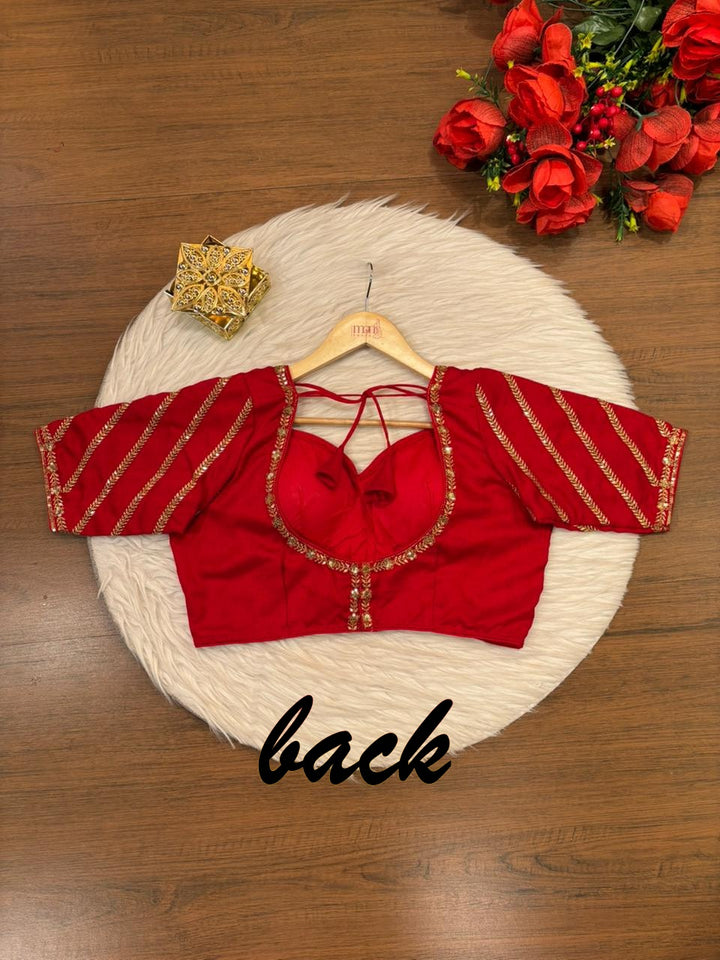 Partywear Red Vichitra Silk Blouse