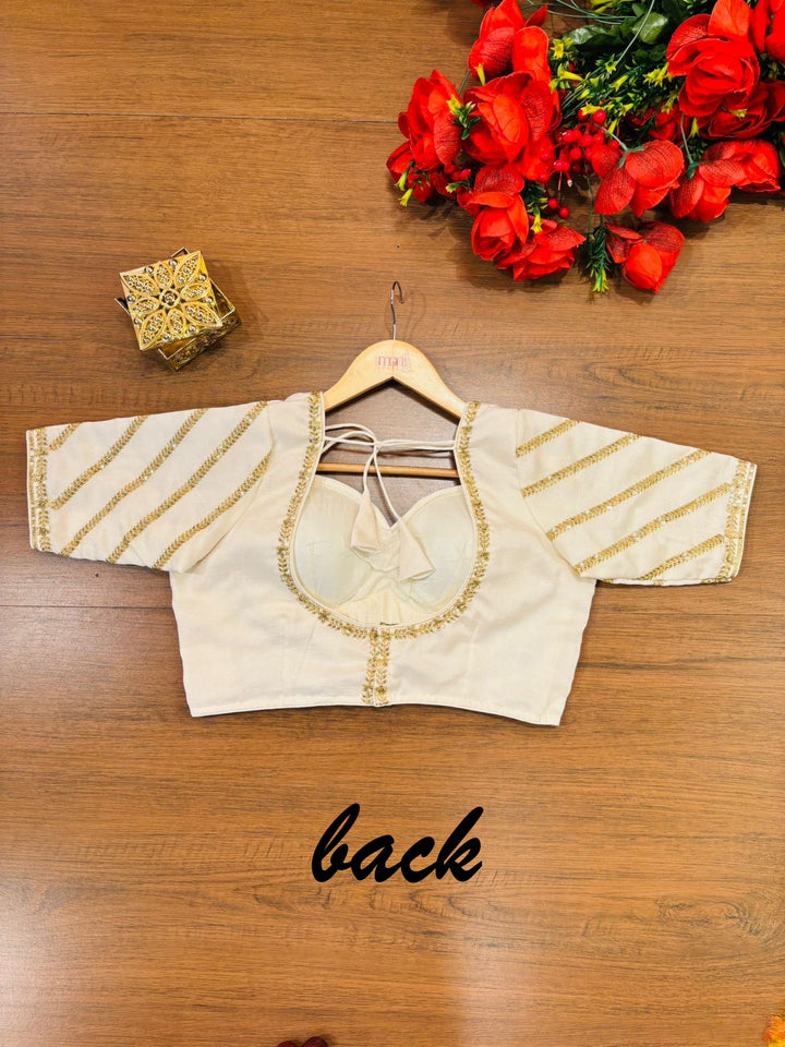 Partywear White Vichitra Silk Blouse