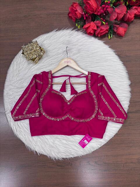 Partywear Pink Vichitra Silk Blouse