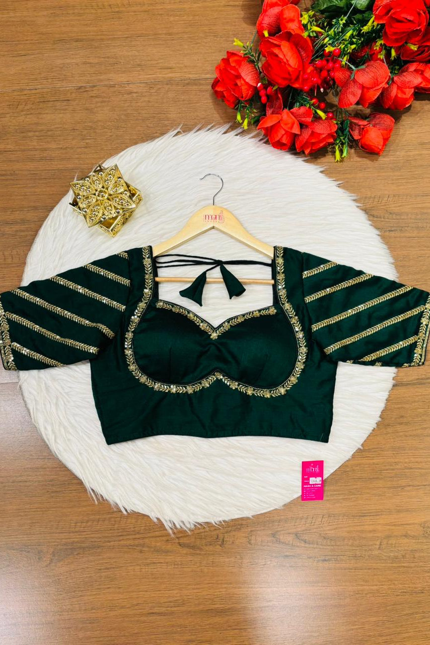 Partywear Green Vichitra Silk Blouse