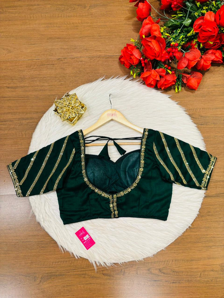 Partywear Green Vichitra Silk Blouse