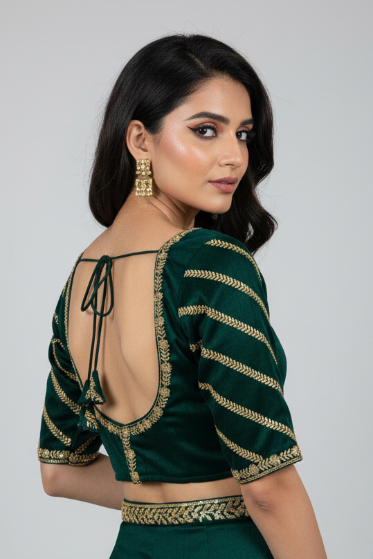 Partywear Green Vichitra Silk Blouse