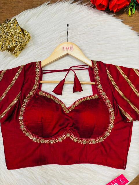 Partywear Maroon Vichitra Silk Blouse