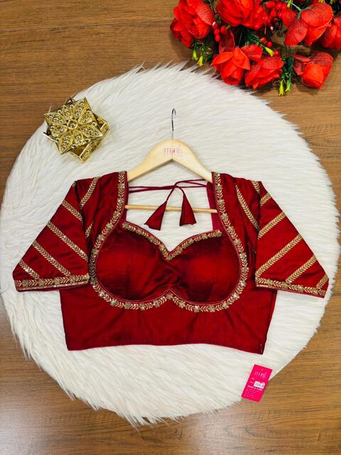 Partywear Maroon Vichitra Silk Blouse