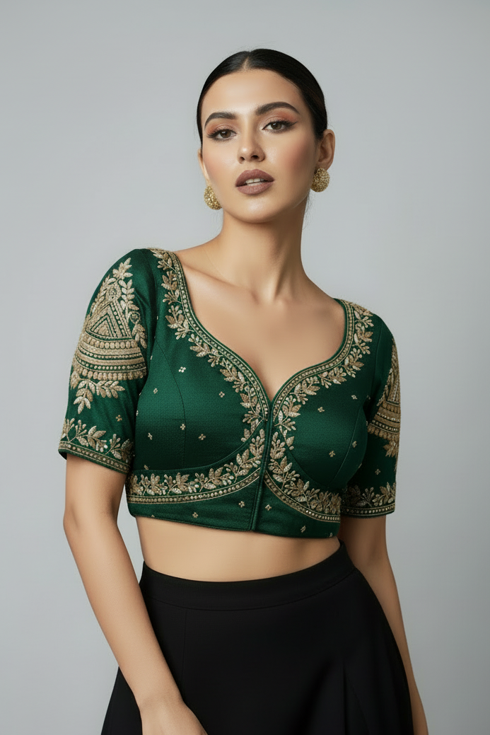 Vichitra Queen- Designer Blouse(Green)