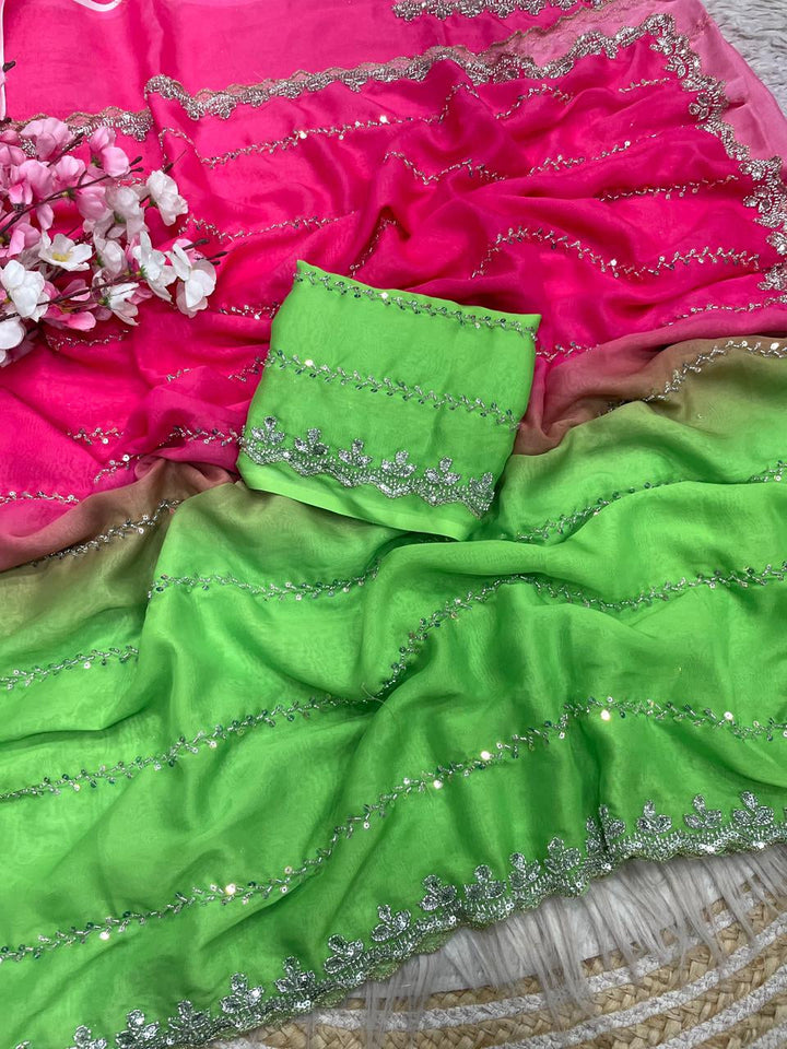 Ethnic Spiral Fendy Satin Silk Saree