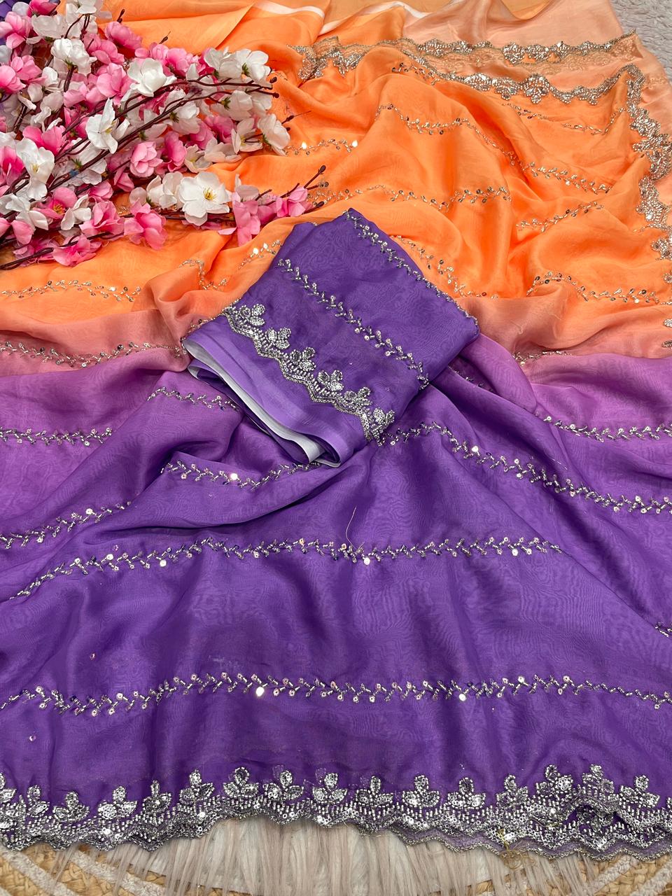 Ethnic Spiral Fendy Satin Silk Saree