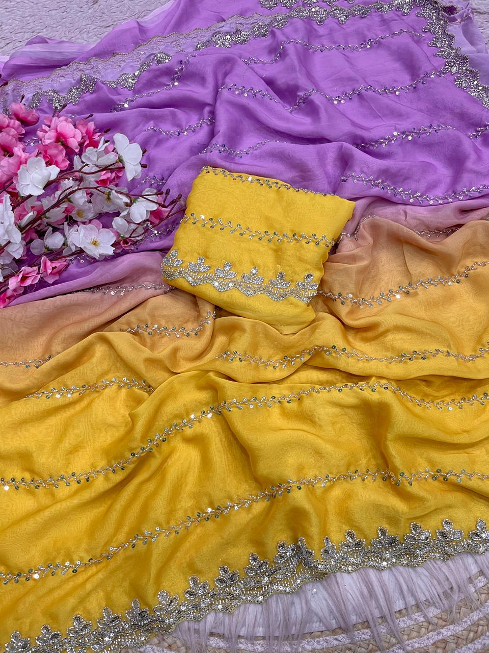 Ethnic Spiral Fendy Satin Silk Saree