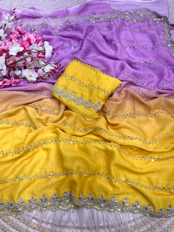 Ethnic Spiral Fendy Satin Silk Saree