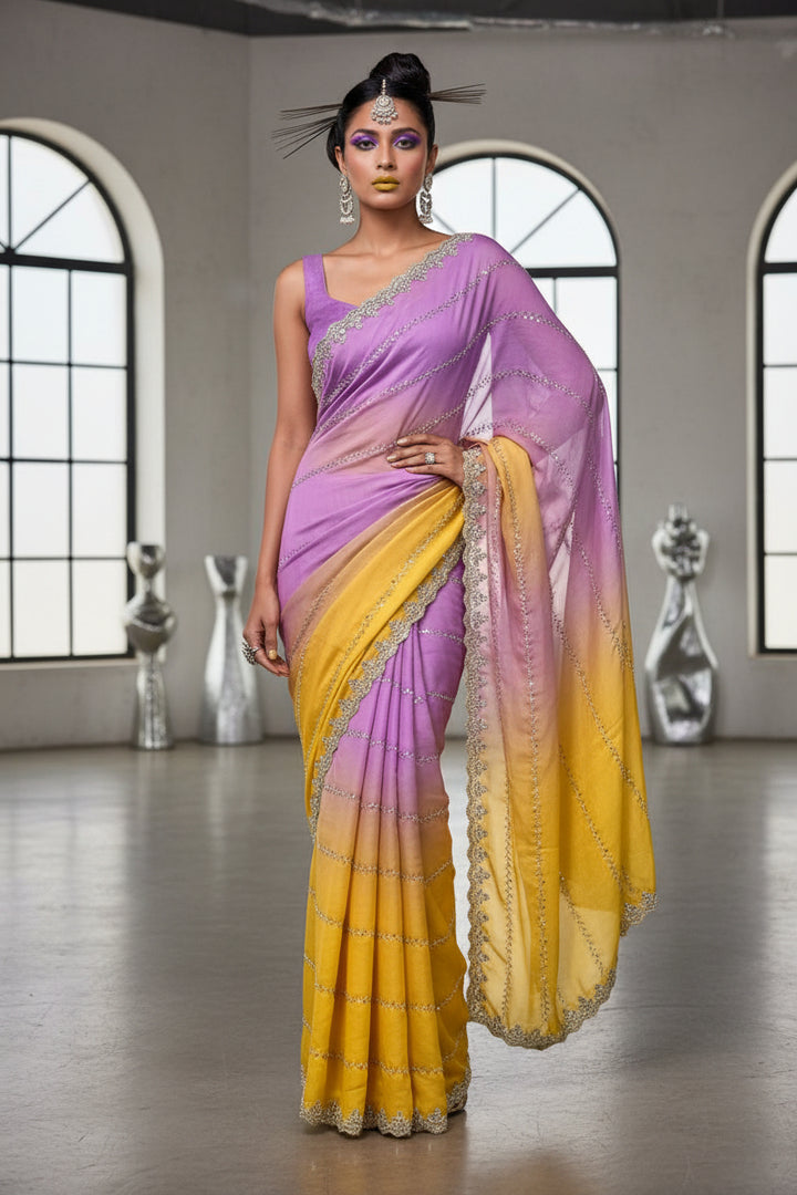 Ethnic Spiral Fendy Satin Silk Saree