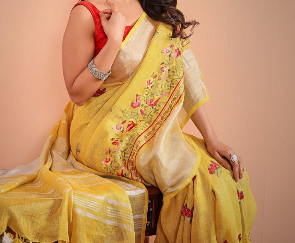 Folk Reverie Pure Linen Saree