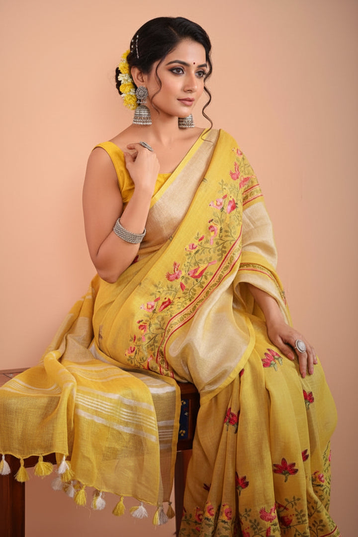 Folk Reverie Pure Linen Saree