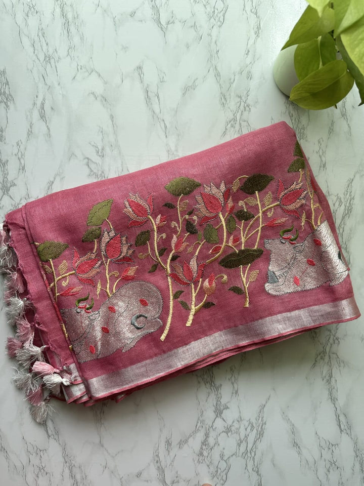 Folk Reverie Pure Linen Saree