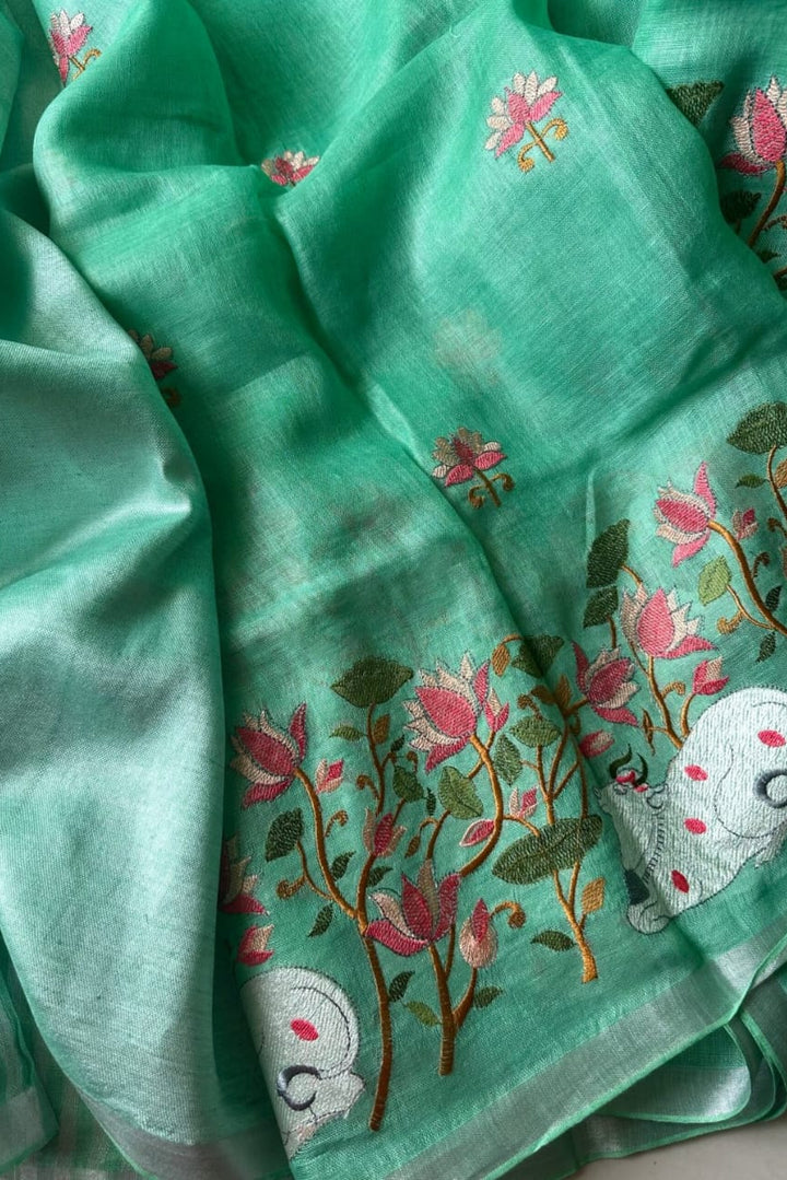 Folk Reverie Pure Linen Saree