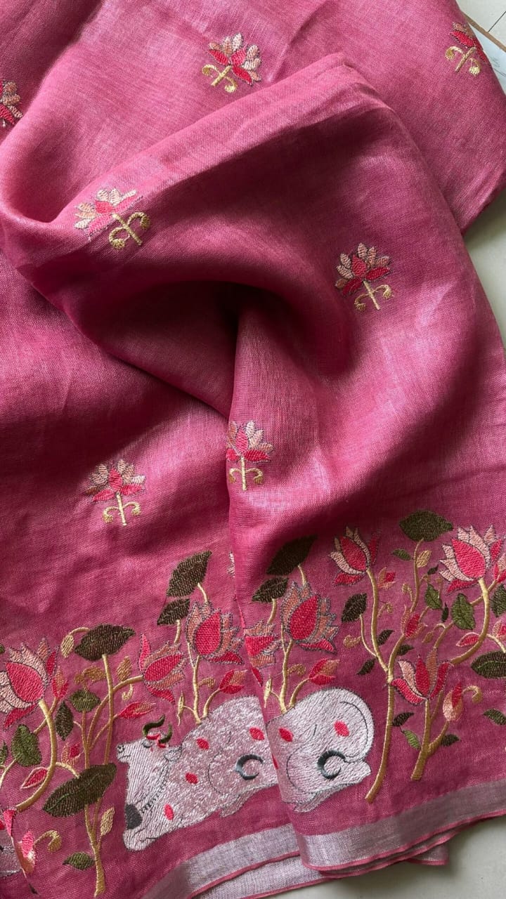 Folk Reverie Pure Linen Saree