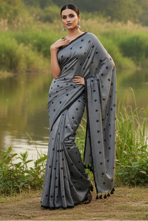 True Love Embroidery Mul Cotton Saree