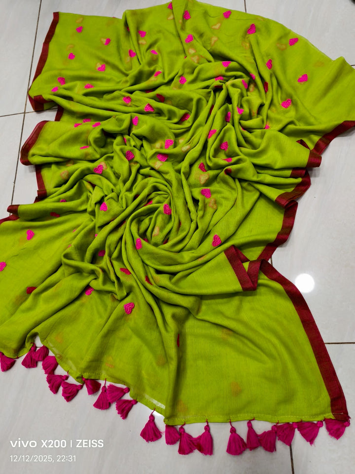 True Love Embroidery Mul Cotton Saree