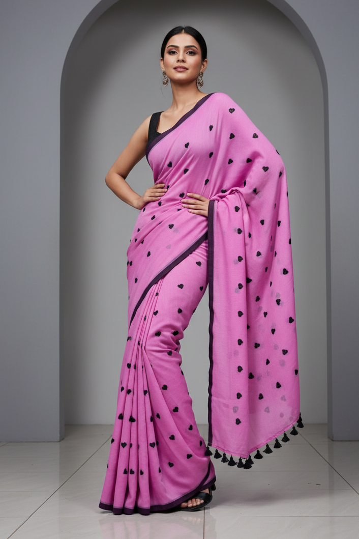 True Love Embroidery Mul Cotton Saree