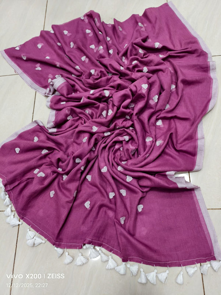 True Love Embroidery Mul Cotton Saree