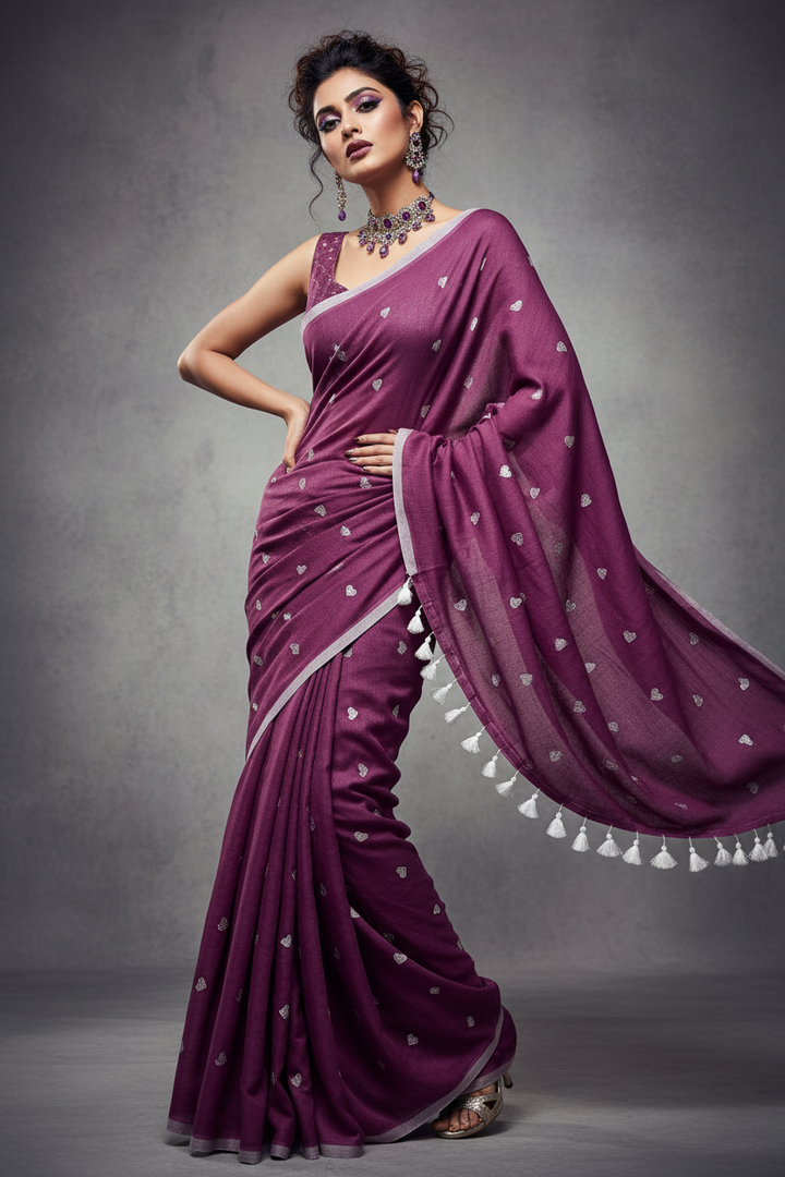 True Love Embroidery Mul Cotton Saree