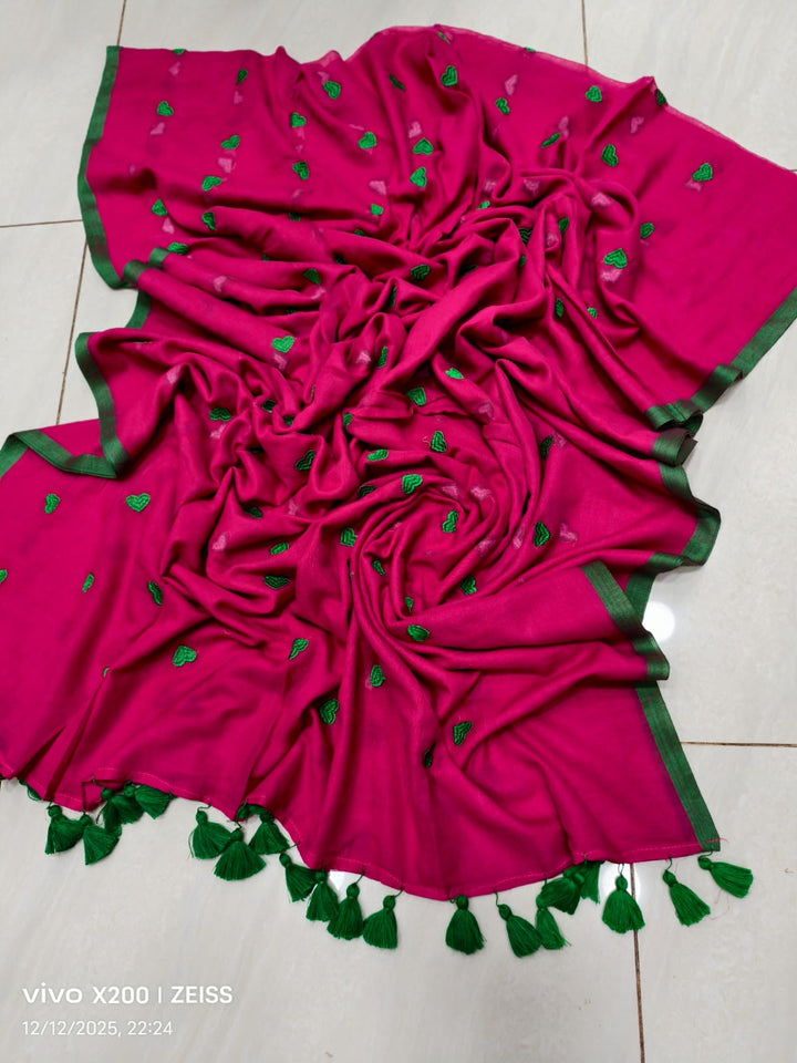 True Love Embroidery Mul Cotton Saree