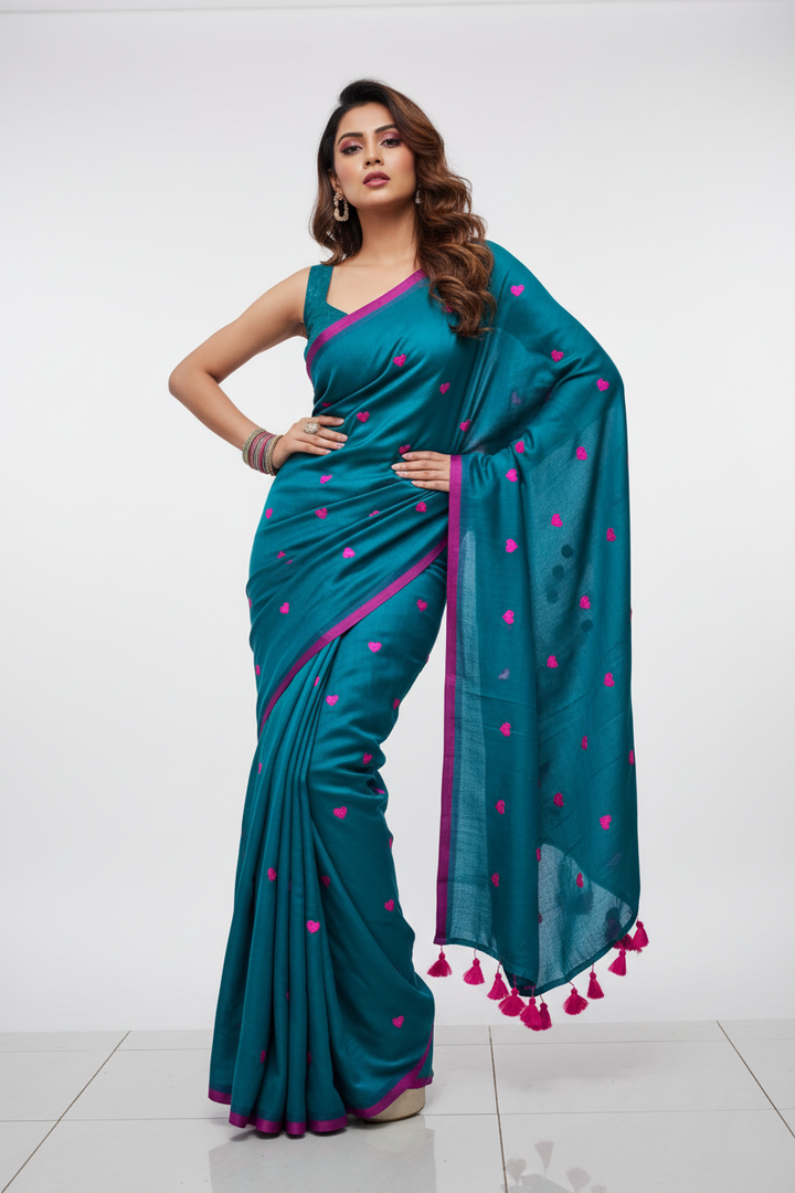 True Love Embroidery Mul Cotton Saree