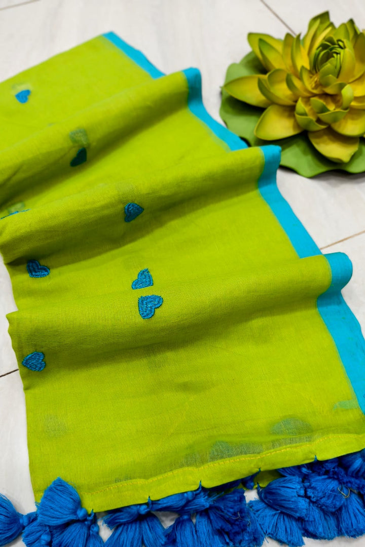 True Love Embroidery Mul Cotton Saree