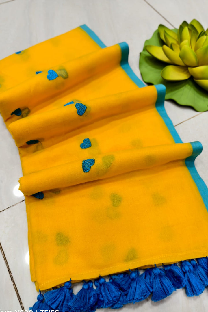 True Love Embroidery Mul Cotton Saree