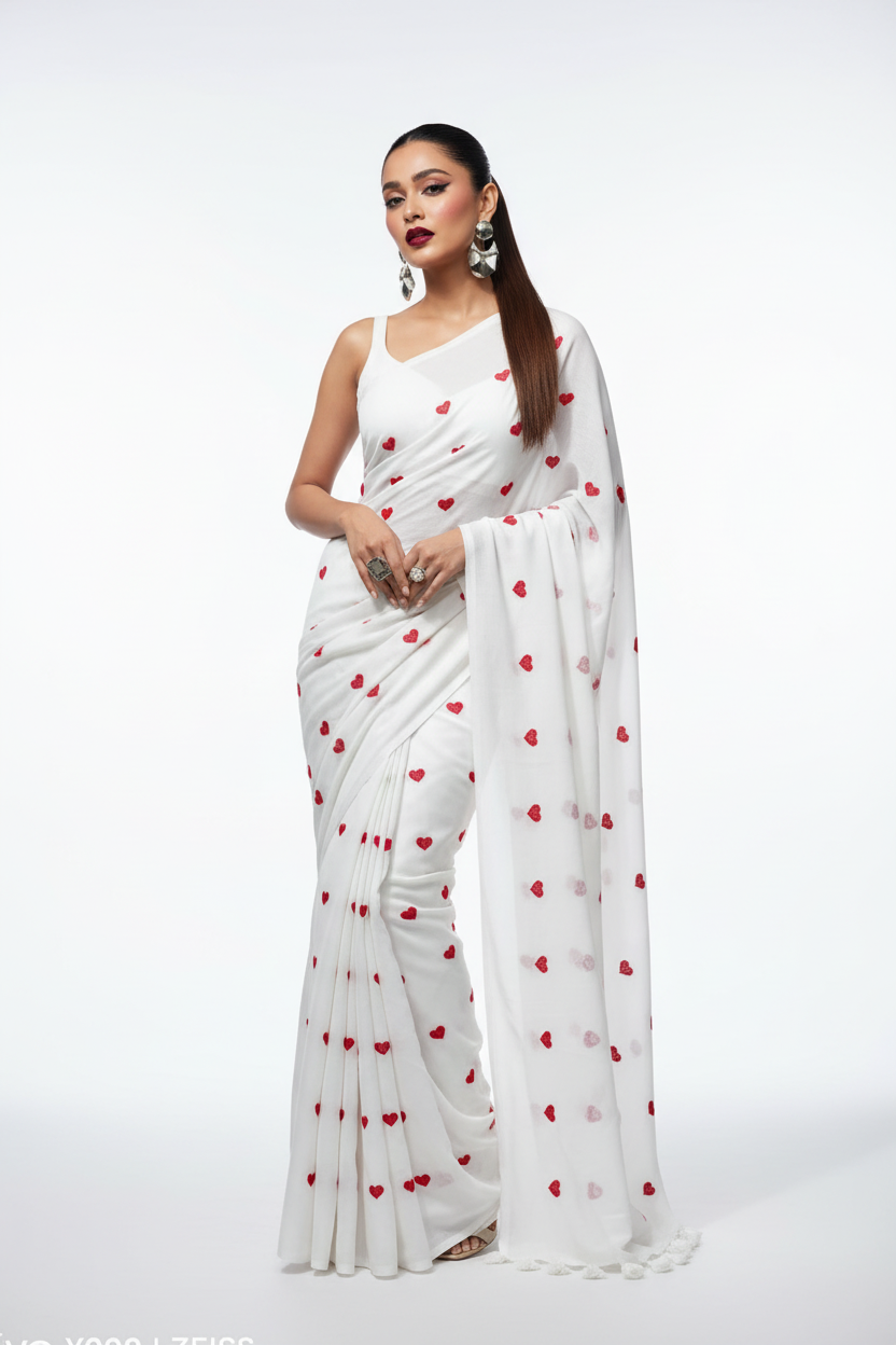 True Love Embroidery Mul Cotton Saree