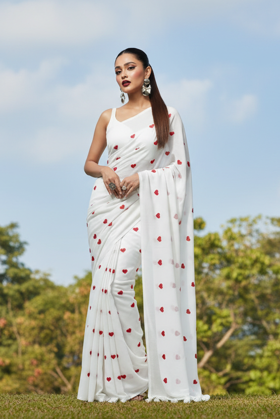 True Love Embroidery Mul Cotton Saree