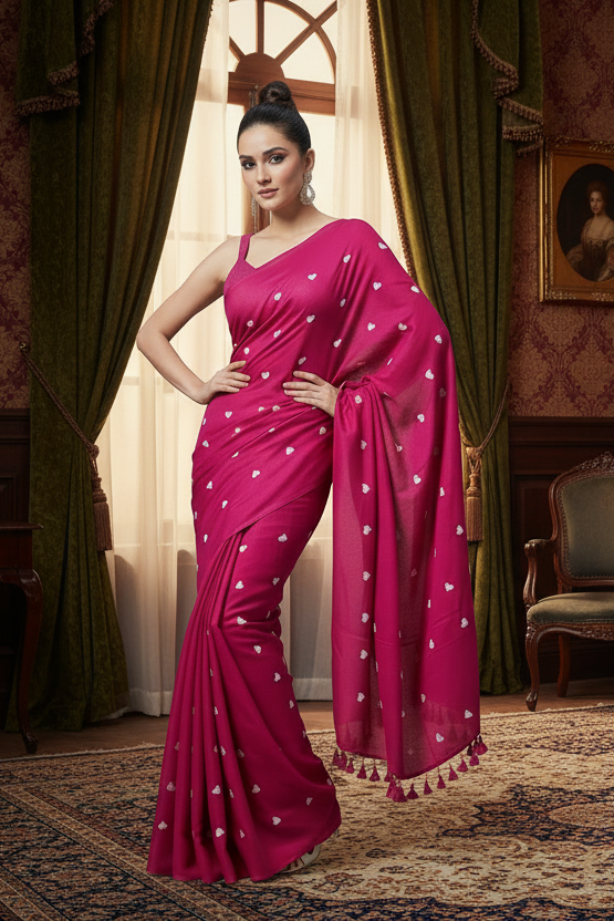 True Love Embroidery Mul Cotton Saree