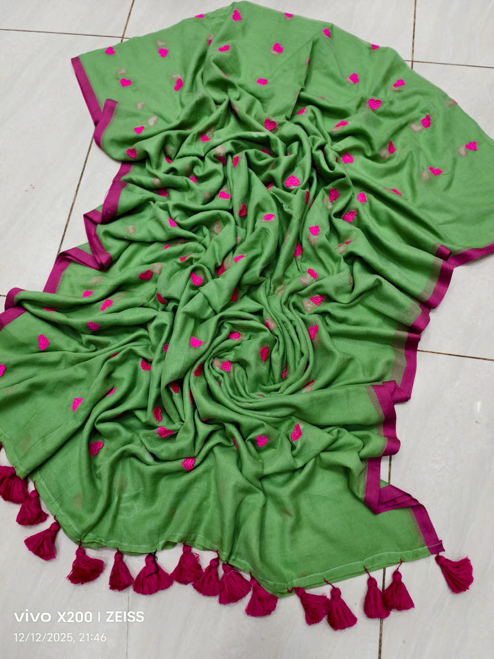 True Love Embroidery Mul Cotton Saree