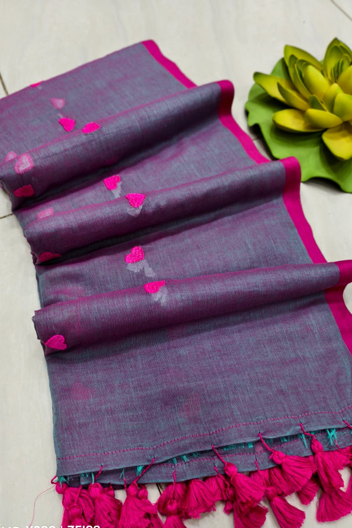 True Love Embroidery Mul Cotton Saree