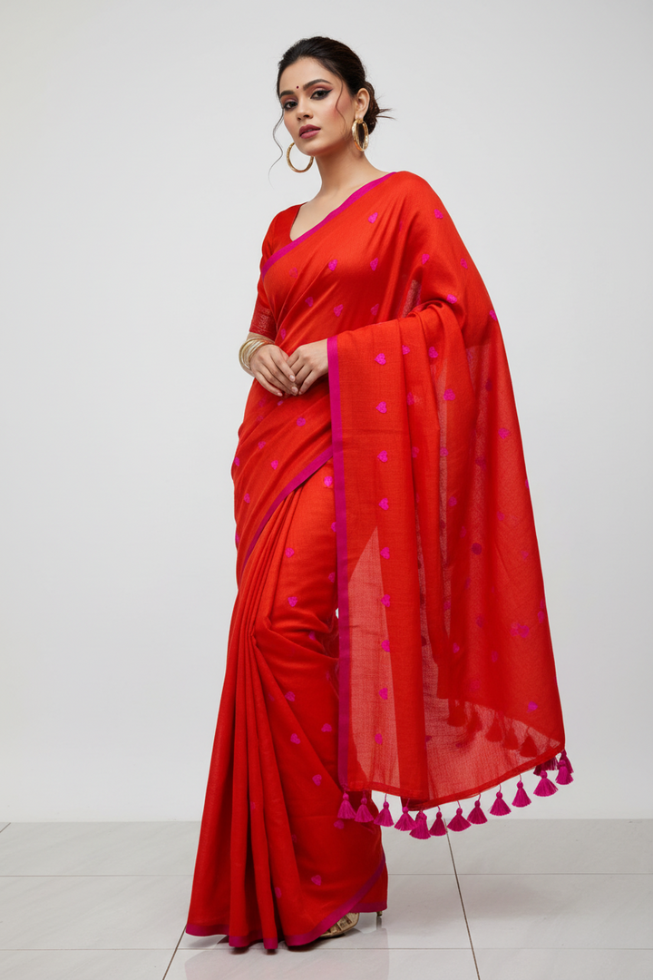 True Love Embroidery Mul Cotton Saree
