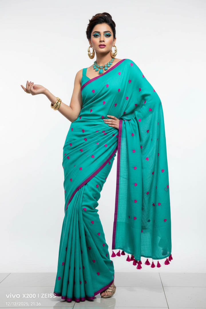 True Love Embroidery Mul Cotton Saree