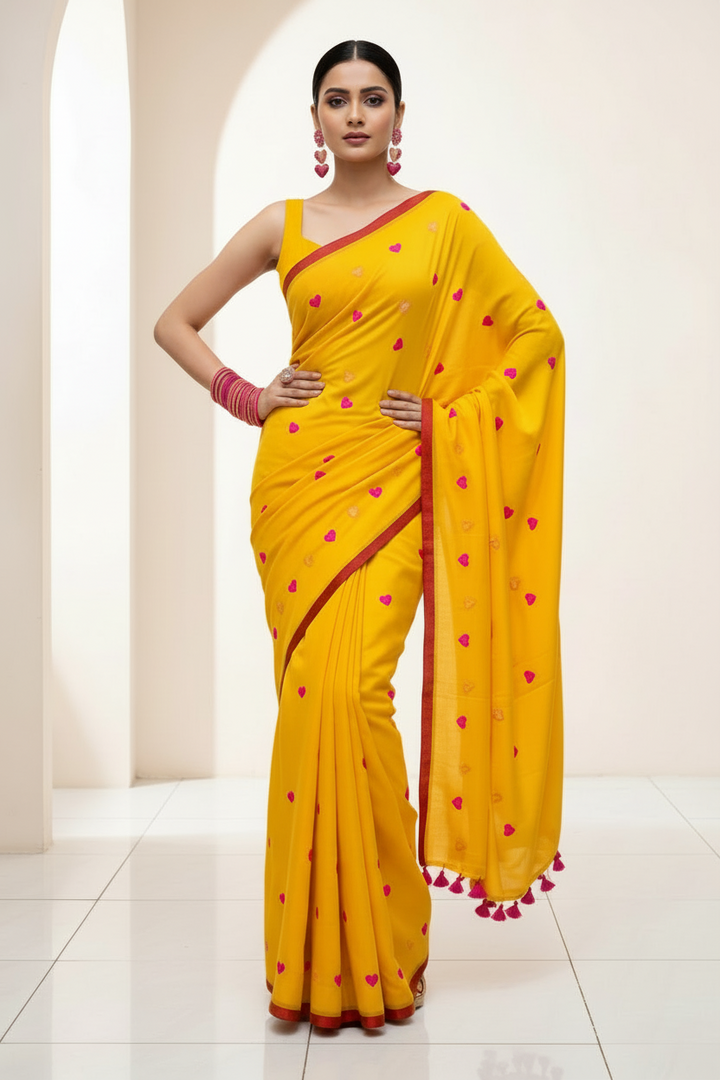 True Love Embroidery Mul Cotton Saree
