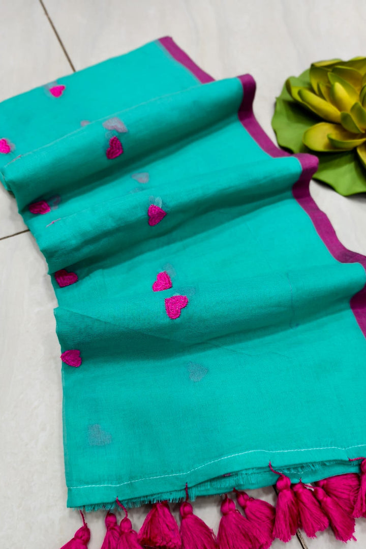 True Love Embroidery Mul Cotton Saree