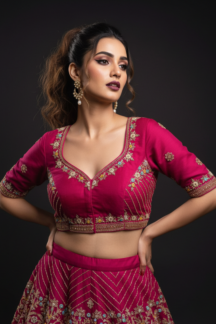 Made Of Vichitra Silk-Designer Blouse(Pink)