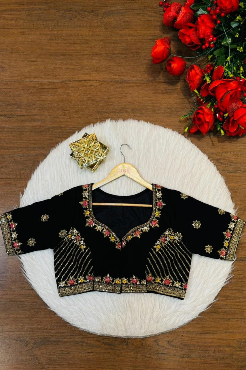 Made Of Vichitra Silk-Designer Blouse(Black)