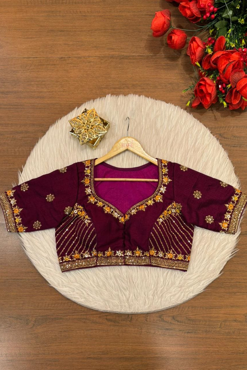 Made Of Vichitra Silk-Designer Blouse(Wine)