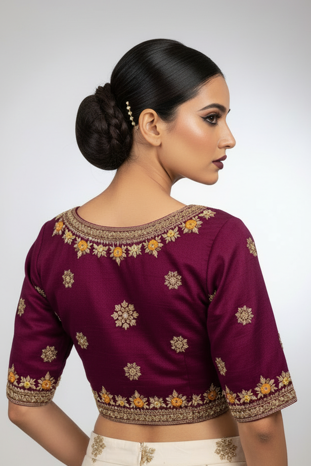 Made Of Vichitra Silk-Designer Blouse(Wine)