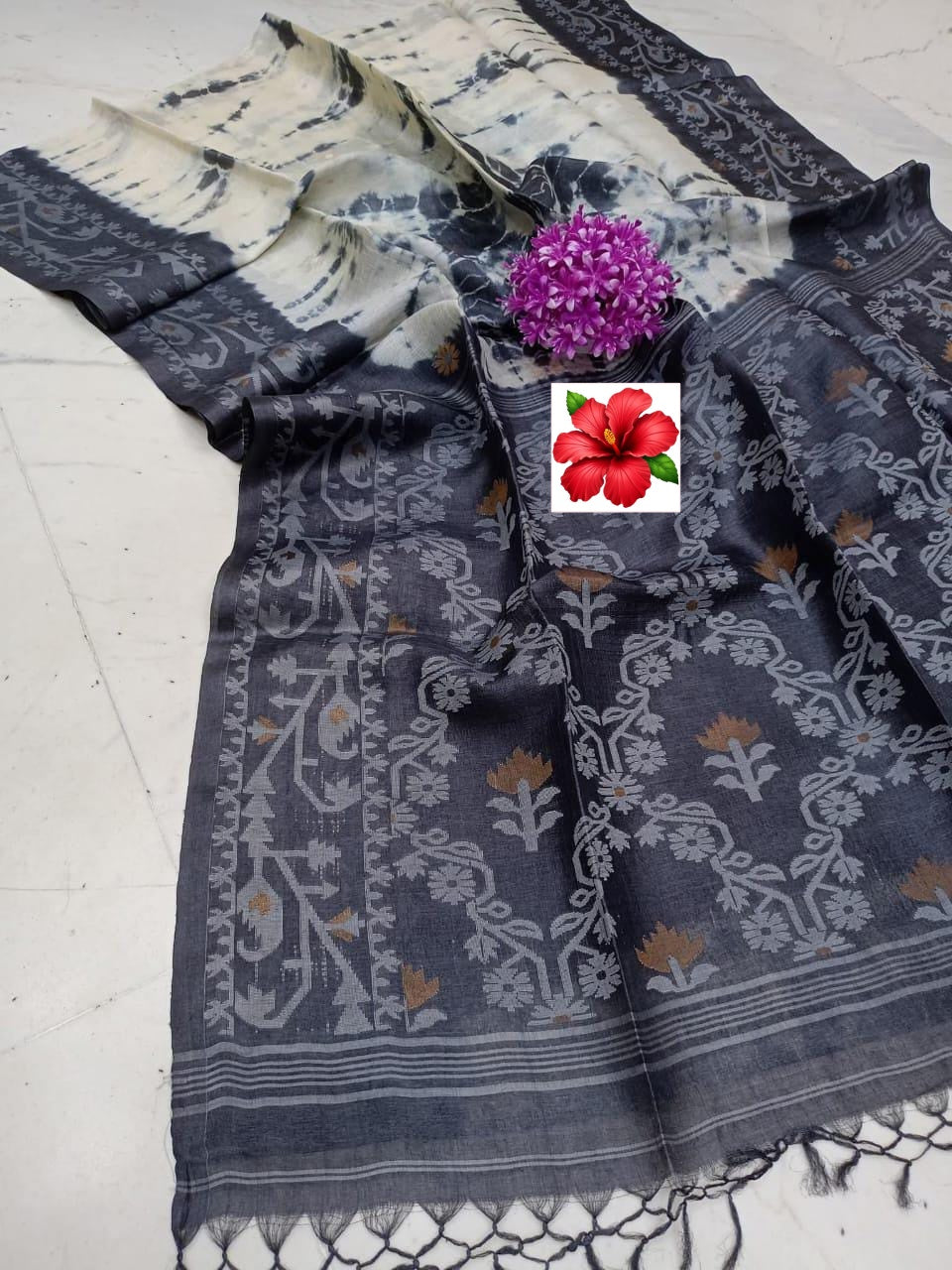 Ranga Kunjo Gachi Tussar Jamdani Handloom Saree