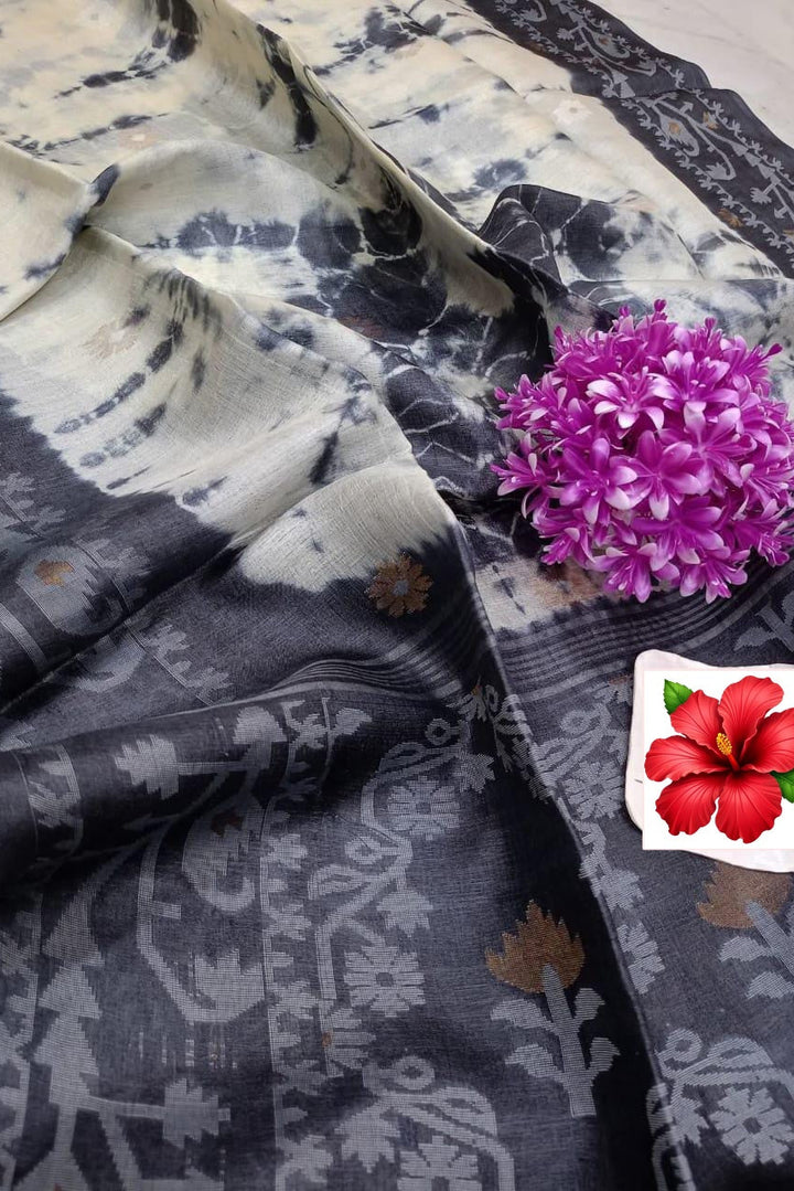 Ranga Kunjo Gachi Tussar Jamdani Handloom Saree