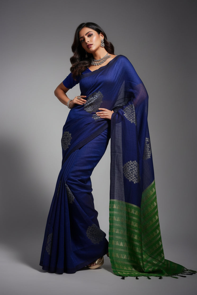 MoniKatha Jamdani Linen Saree for Women