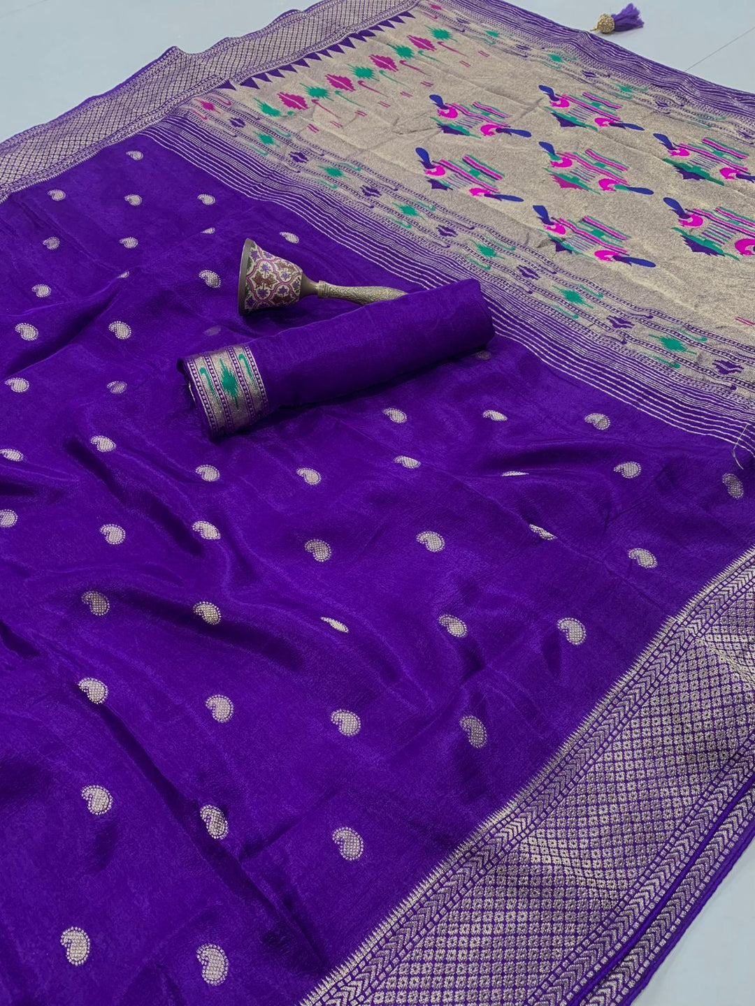 Cloud Kissed Jasmine Designer Gaji Silk Saree
