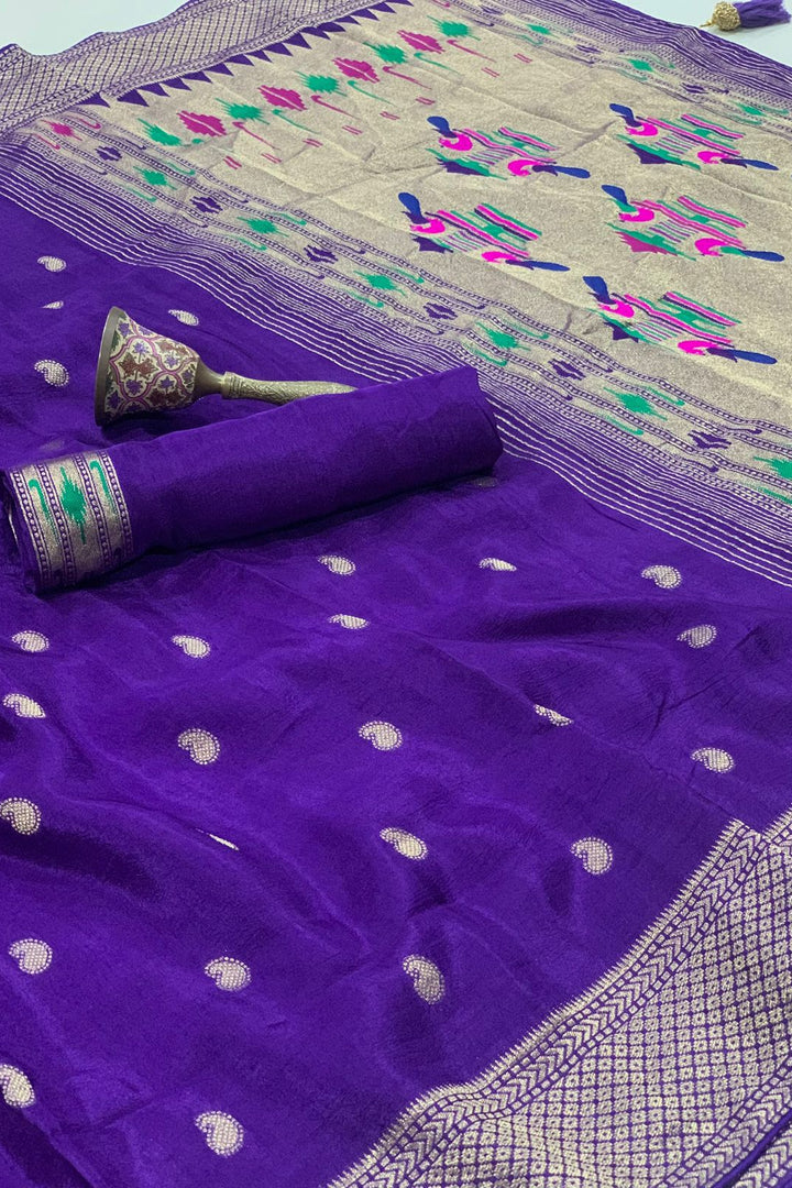 Cloud Kissed Jasmine Designer Gaji Silk Saree
