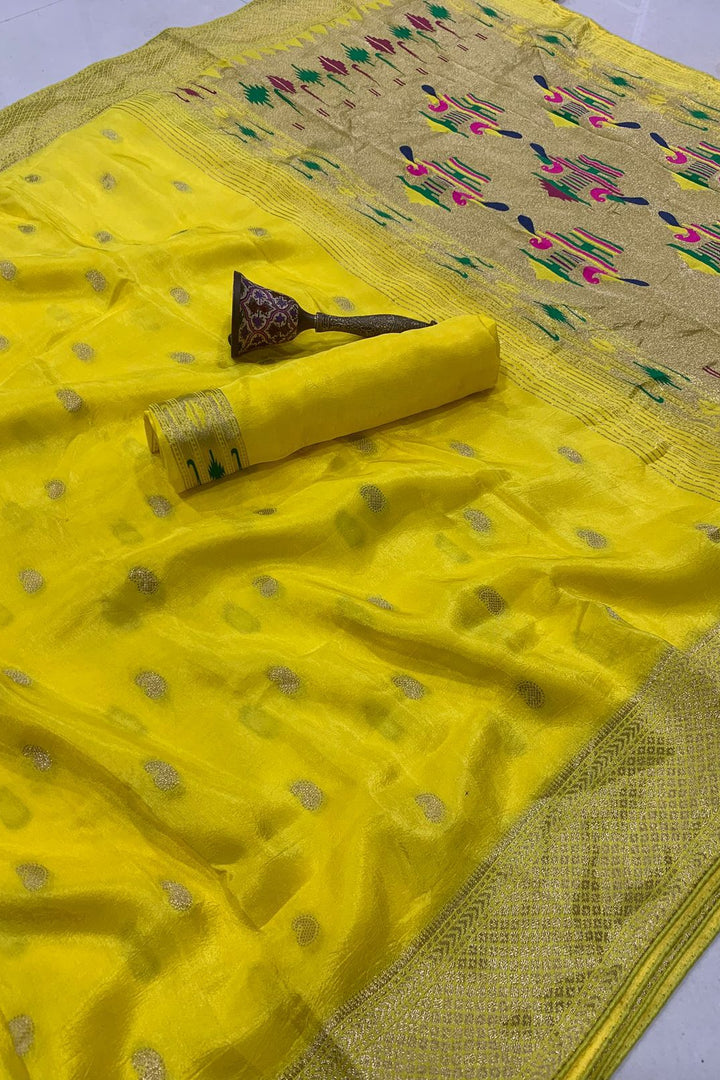 Cloud Kissed Jasmine Designer Gaji Silk Saree