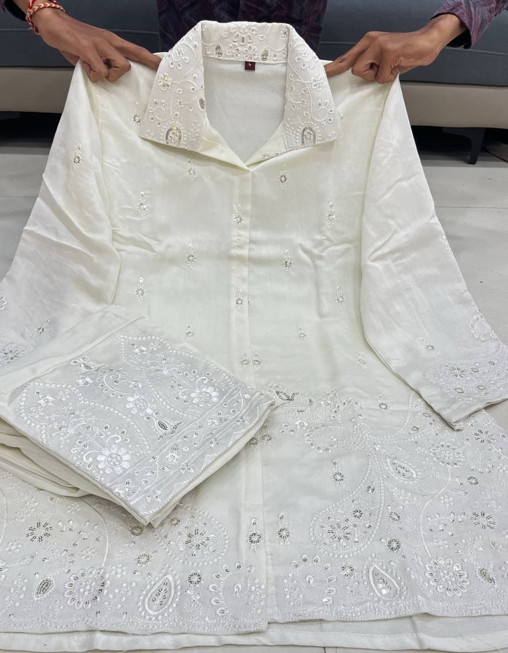 White Song Chanderi Silk Co-ord Set