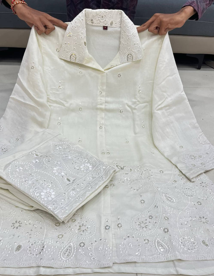 White Song Chanderi Silk Co-ord Set